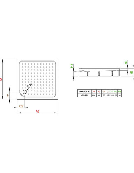 Radaway dušas paliktnis Rodos C800