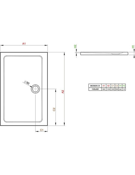 Radaway dušas paliktnis Doros D90x110