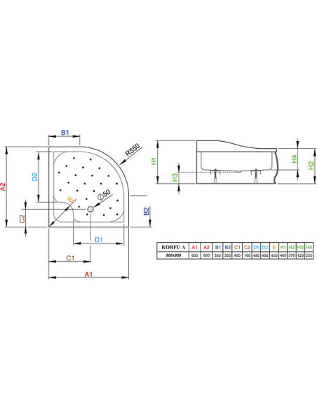 Radaway dušas paliktnis Korfu A900