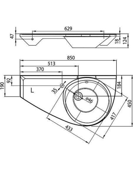 Ravak Avocado basin 85x45cm, Left - 10 Ravak Avocado basin 85x45cm, Left - 10