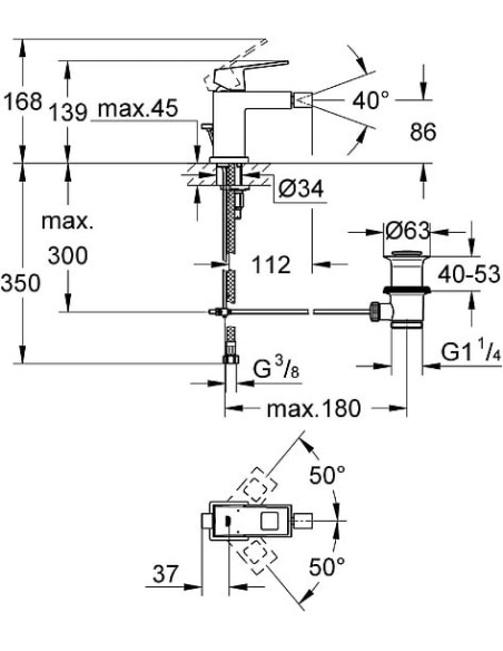 Grohe bidē jaucējkrāns Eurocube 23138000 - 3 Grohe bidē jaucējkrāns Eurocube 23138000 - 3