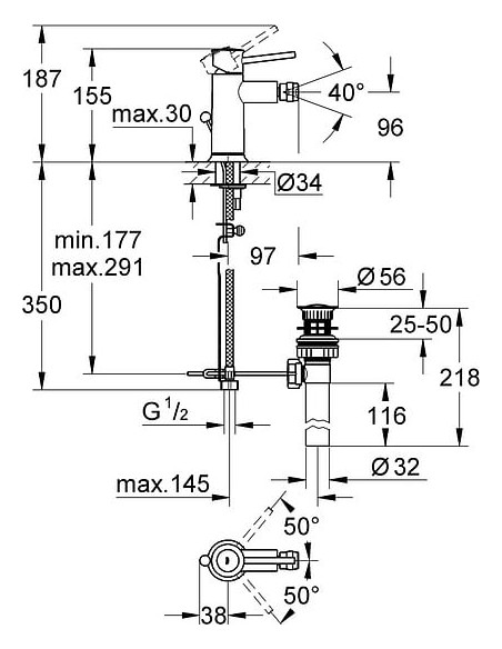 Grohe bidē jaucējkrāns BauClassic 32864000 - 3 Grohe bidē jaucējkrāns BauClassic 32864000 - 3