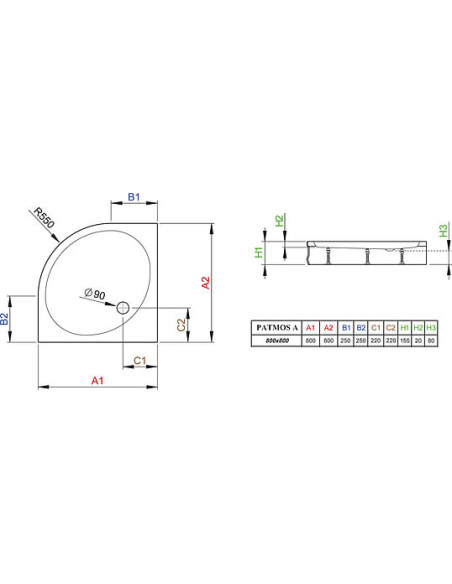Radaway dušas paliktnis Patmos A800