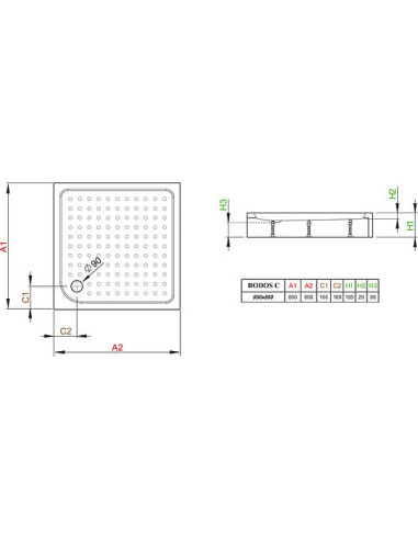 Radaway dušas paliktnis Rodos C800