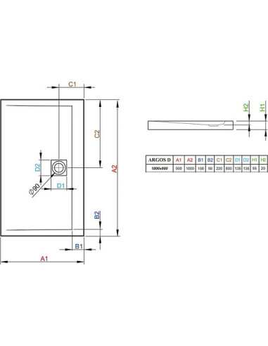 Radaway dušas paliktnis Argos D90x100