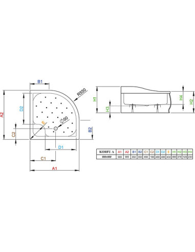 Radaway dušas paliktnis Korfu A900