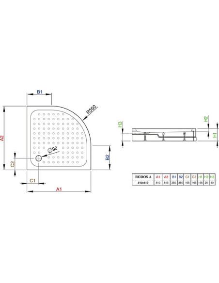 Radaway dušas paliktnis Rodos A800