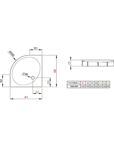 Radaway dušas paliktnis Patmos A1000