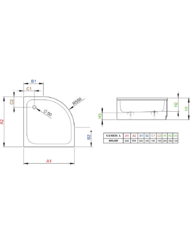 Radaway dušas paliktnis Samos A900