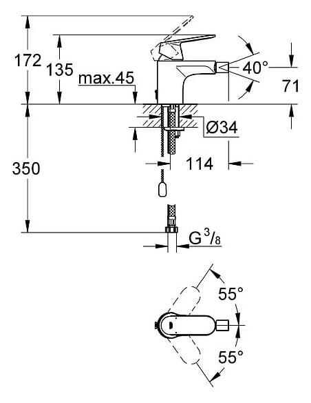 Grohe bidē jaucējkrāns Eurosmart Cosmopolitan 32840000 - 3 Grohe bidē jaucējkrāns Eurosmart Cosmopolitan 32840000 - 3