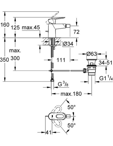 Grohe bidē jaucējkrāns BauLoop 23338000 - 3 Grohe bidē jaucējkrāns BauLoop 23338000 - 3