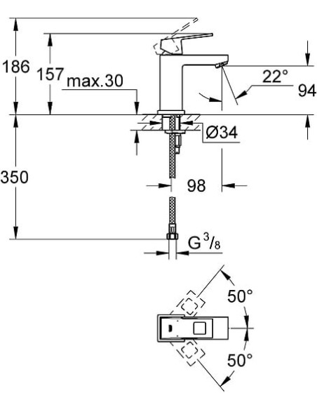 Grohe izlietnes jaucējkrāns Eurocube 2313200E - 6 Grohe izlietnes jaucējkrāns Eurocube 2313200E - 6