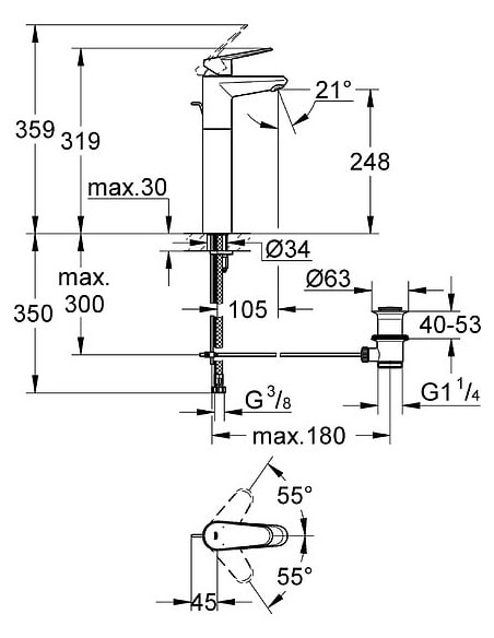 Grohe izlietnes jaucējkrāns Eurodisc Cosmopolitan 23055002 - 3