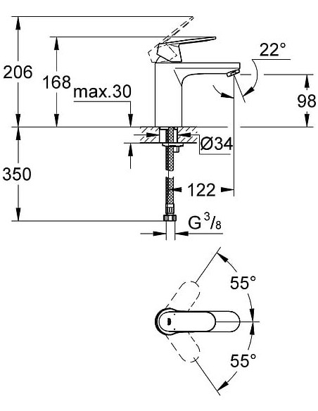 Grohe izlietnes jaucējkrāns Eurosmart Cosmopolitan 23327000 - 8 Grohe izlietnes jaucējkrāns Eurosmart Cosmopolitan 23327000 - 8