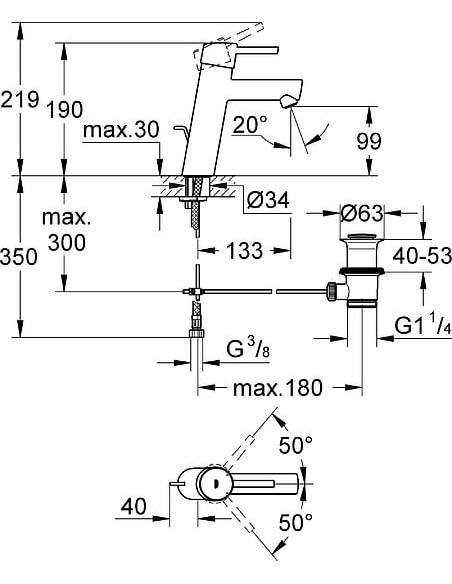 Grohe izlietnes jaucējkrāns Concetto 23450001 - 9 Grohe izlietnes jaucējkrāns Concetto 23450001 - 9