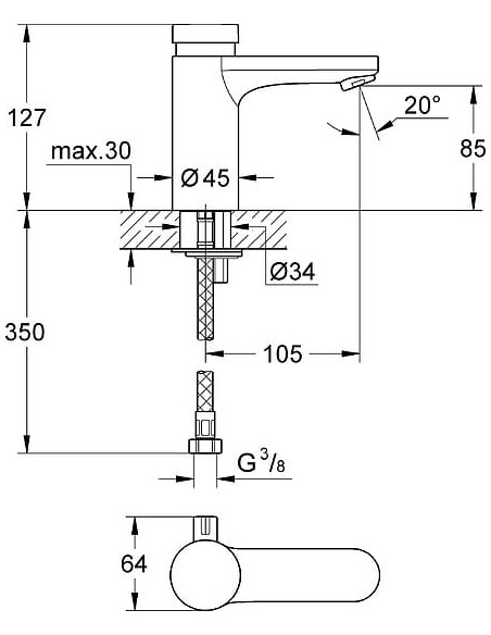 Grohe izlietnes jaucējkrāns Eurosmart Cosmopolitan T 36317000 - 8 Grohe izlietnes jaucējkrāns Eurosmart Cosmopolitan T 36317000 - 8