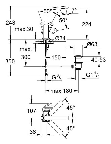 Grohe izlietnes jaucējkrāns Eurocube 2313500E - 10