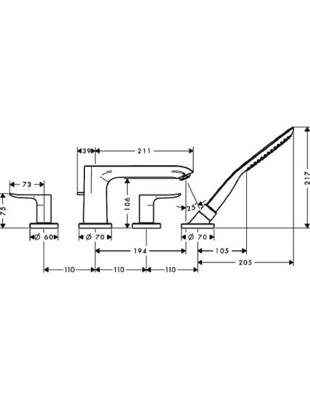 Hansgrohe jaucējkrāns uz vannas malas Metris 31442000