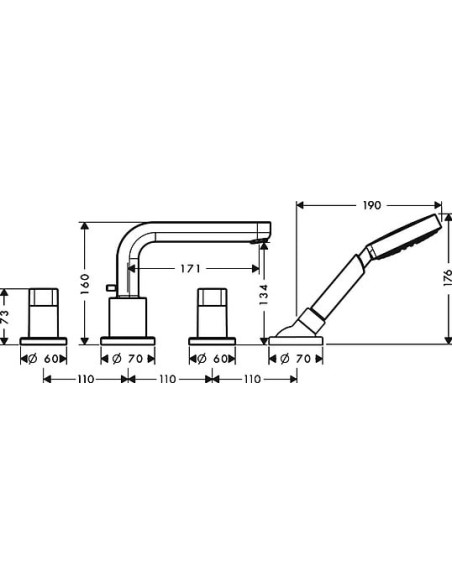 Hansgrohe jaucējkrāns uz vannas malas Metris S 31446000