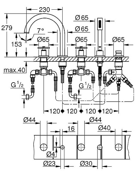 Grohe jaucējkrāns uz vannas malas Atrio New 19923AL3 - 3