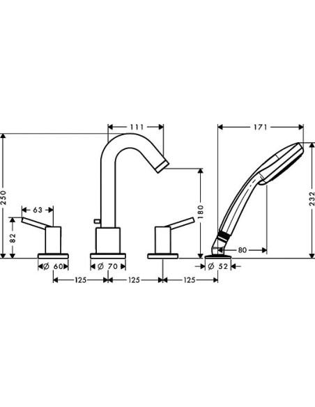 Hansgrohe jaucējkrāns uz vannas malas Talis 32314000