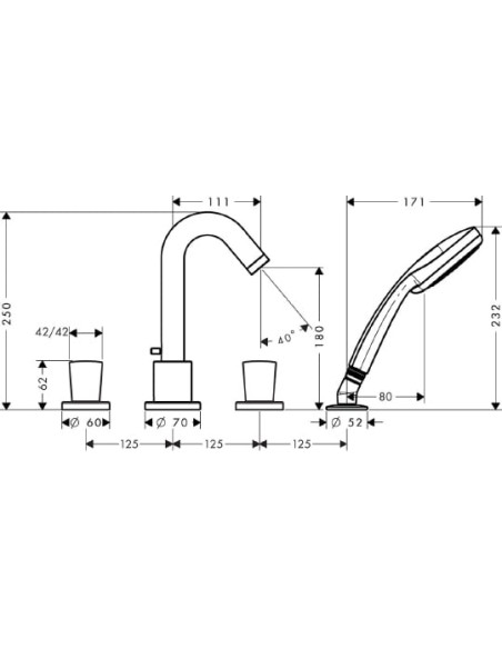 Hansgrohe jaucējkrāns uz vannas malas Logis 71314000