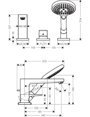 Hansgrohe jaucējkrāns uz vannas malas Metropol...