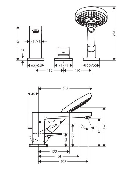 Hansgrohe jaucējkrāns uz vannas malas Metropol 32550000