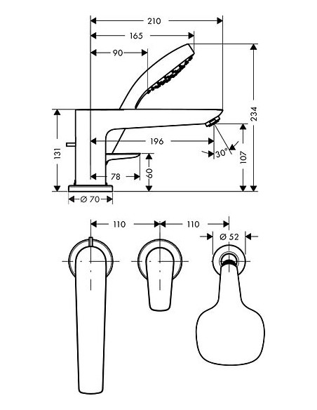 Hansgrohe jaucējkrāns uz vannas malas Talis E 71731000