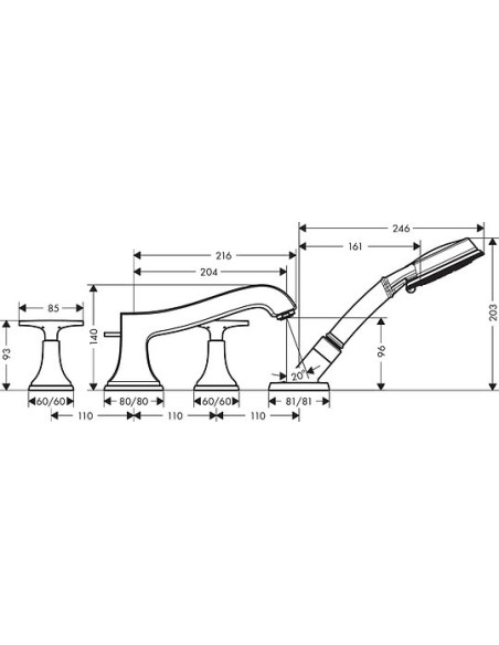 Hansgrohe jaucējkrāns uz vannas malas Metropol Classic 31449000