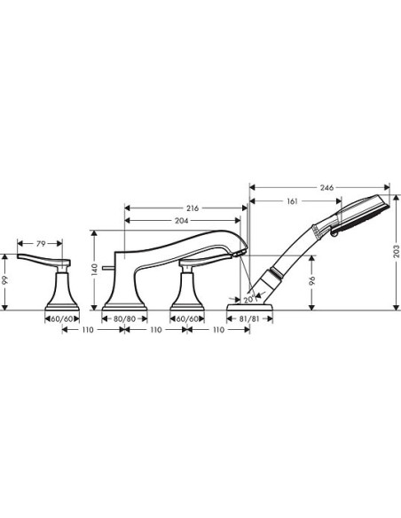 Hansgrohe jaucējkrāns uz vannas malas Metropol Classic 31441000