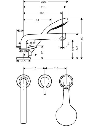 Hansgrohe jaucējkrāns uz vannas malas Talis S...