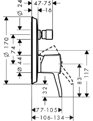 Hansgrohe jaucējkrāns vannai ar dušu Metropol...