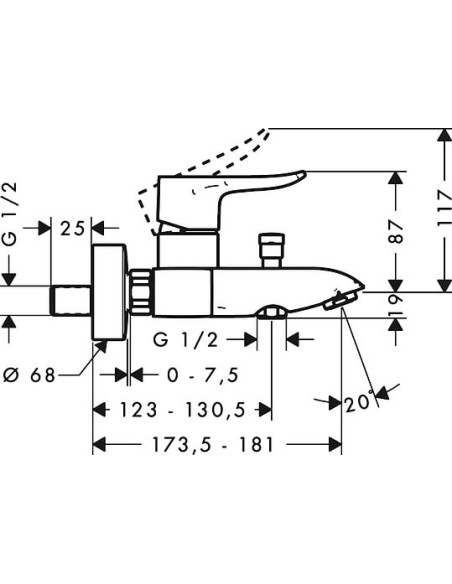 Hansgrohe jaucējkrāns vannai ar dušu Metris 31480000