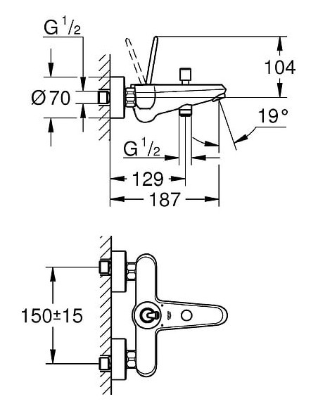 Grohe jaucējkrāns vannai ar dušu Eurodisc joy 23431000 - 6
