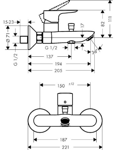 Hansgrohe jaucējkrāns vannai ar dušu Talis E...