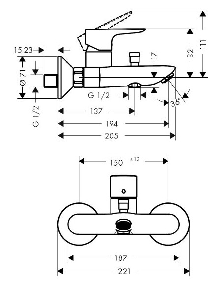 Hansgrohe jaucējkrāns vannai ar dušu Talis E 71740140