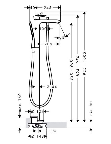 Hansgrohe jaucējkrāns vannai ar dušu Metris 31471000