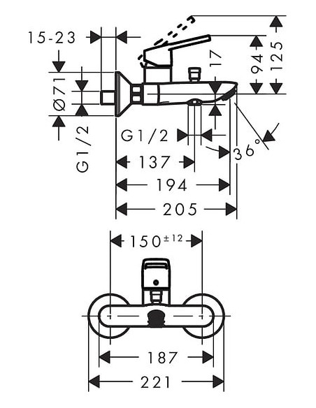 Hansgrohe jaucējkrāns vannai ar dušu Logis loop 71244000