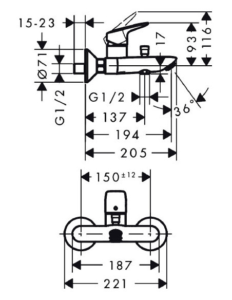 Hansgrohe jaucējkrāns vannai ar dušu Logis 71400000