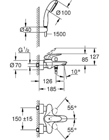 Grohe jaucējkrāns vannai ar dušu Eurostyle 2372930A - 5