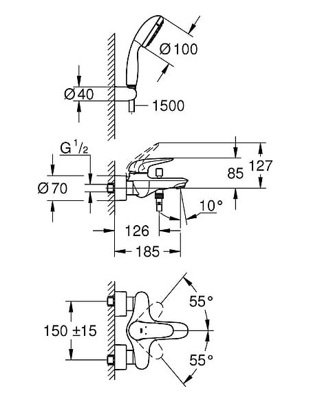 Grohe jaucējkrāns vannai ar dušu Eurostyle 2372930A - 5