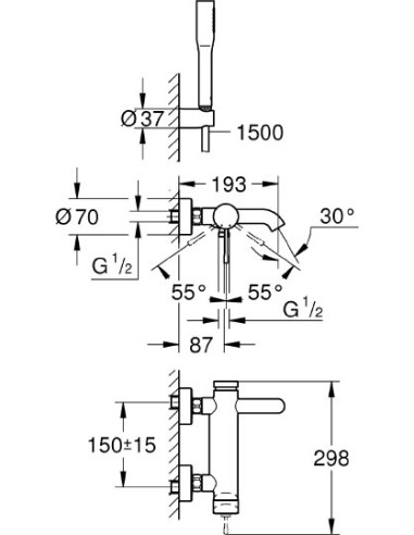 Grohe jaucējkrāns vannai ar dušu Essence New 33628001 - 7