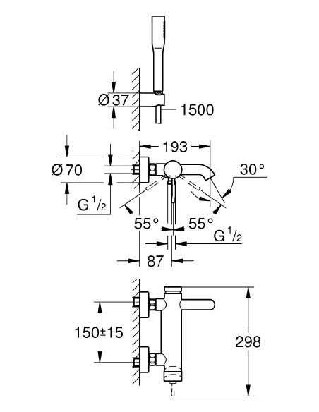 Grohe jaucējkrāns vannai ar dušu Essence New 33628001 - 7 Grohe jaucējkrāns vannai ar dušu Essence New 33628001 - 7