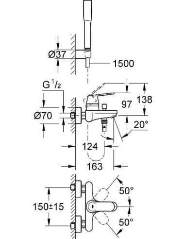 Grohe jaucējkrāns vannai ar dušu Eurosmart Cosmopolitan 32832000 - 11
