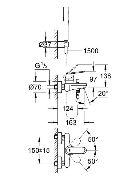 Grohe jaucējkrāns vannai ar dušu Eurosmart Cosmopolitan 32832000 - 11 Grohe jaucējkrāns vannai ar dušu Eurosmart Cosmopolitan 32832000 - 11