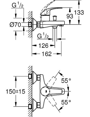 Grohe jaucējkrāns vannai ar dušu BauCurve 23599000 - 3