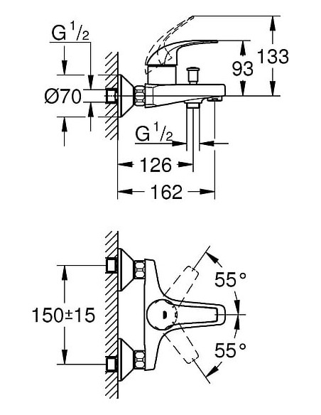 Grohe jaucējkrāns vannai ar dušu BauCurve 23599000 - 3