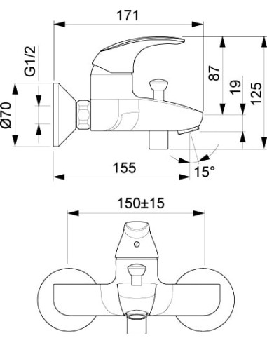 Oras jaucējkrāns vannai ar dušu Polara 1440Y