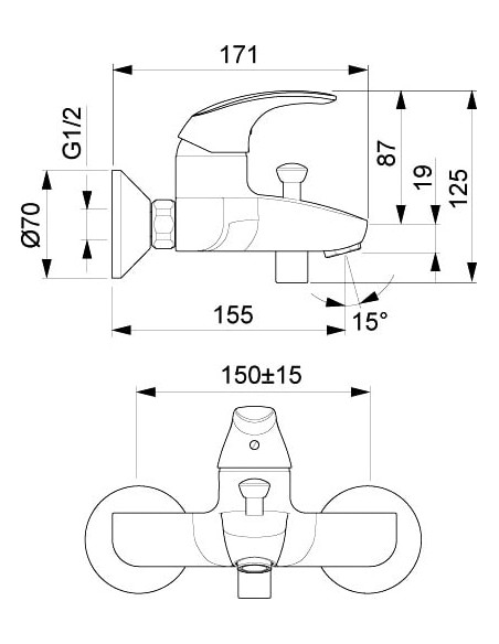 Oras jaucējkrāns vannai ar dušu Polara 1440Y